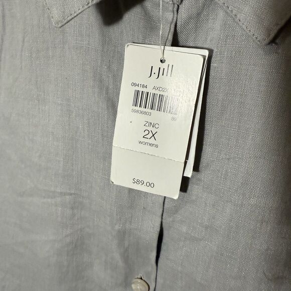NWT J Jill Love 100% Linen Top Plus 2X Gray Lagenlook Essentials Zinc Sleeves - Picture 3 of 8